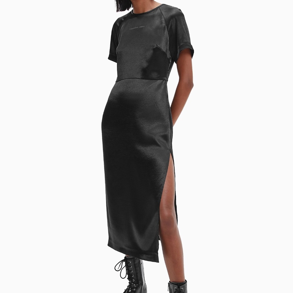Stretch Satin Midi Dress